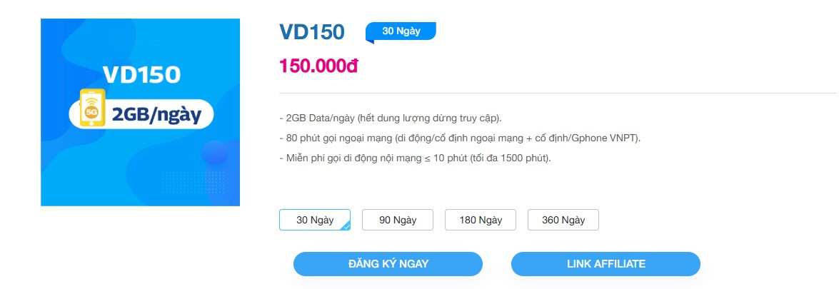 Gói cước VD150 VinaPhone 2