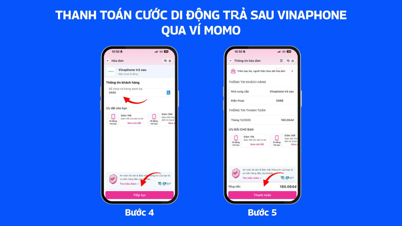 Thanh toán cước di động trả sau VinaPhone qua ví Momo 2