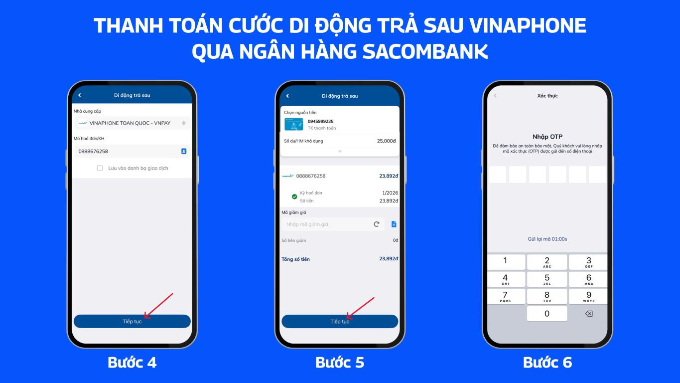 Thanh toán cước di động trả sau VinaPhone qua ngân hàng Sacombank 2
