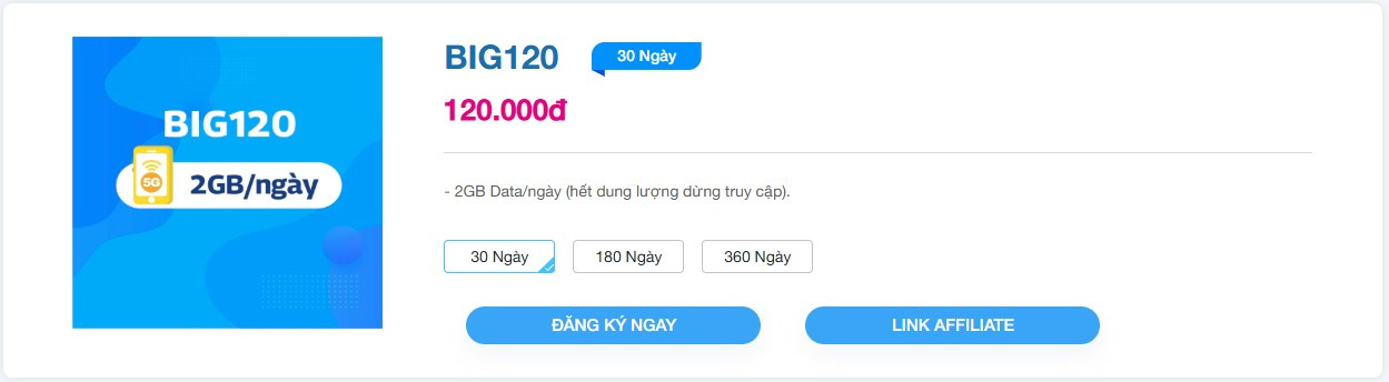 Gói cước BIG120 VinaPhone 2