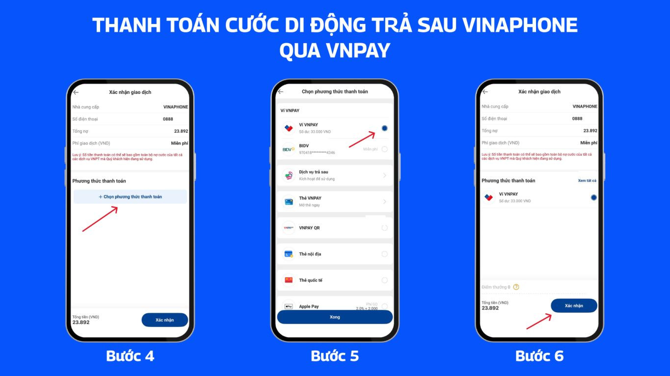 Thanh toán cước di động trả sau VinaPhone qua VNPay 2