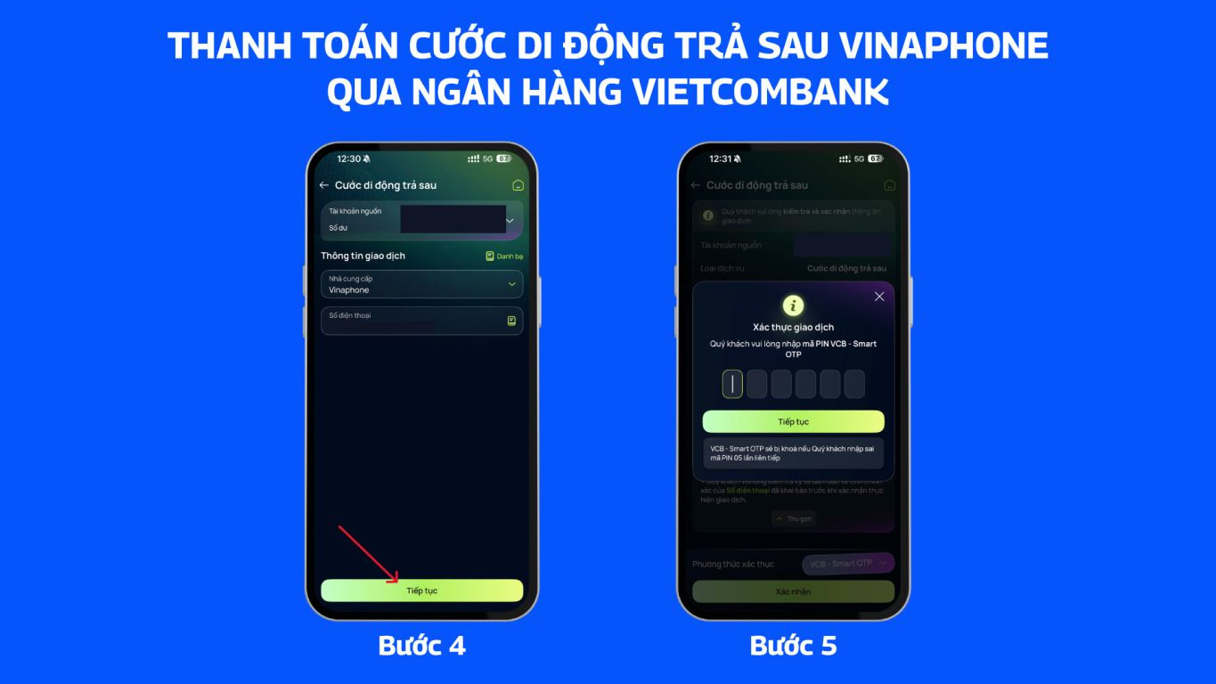 Thanh toán cước di động trả sau VinaPhone qua ngân hàng Vietcombank 2