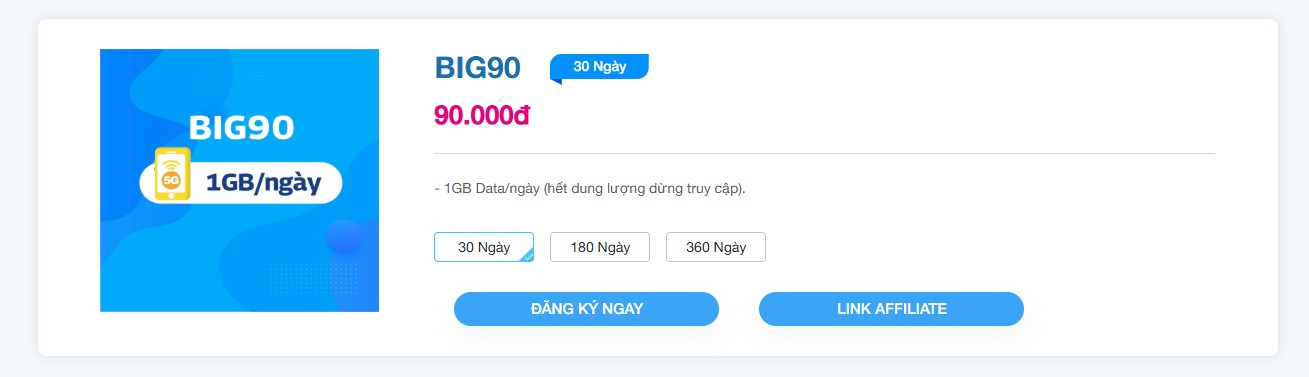 Gói cước BIG90 VinaPhone 2