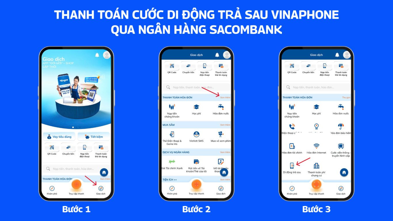 Thanh toán cước di động trả sau VinaPhone qua ngân hàng Sacombank 1