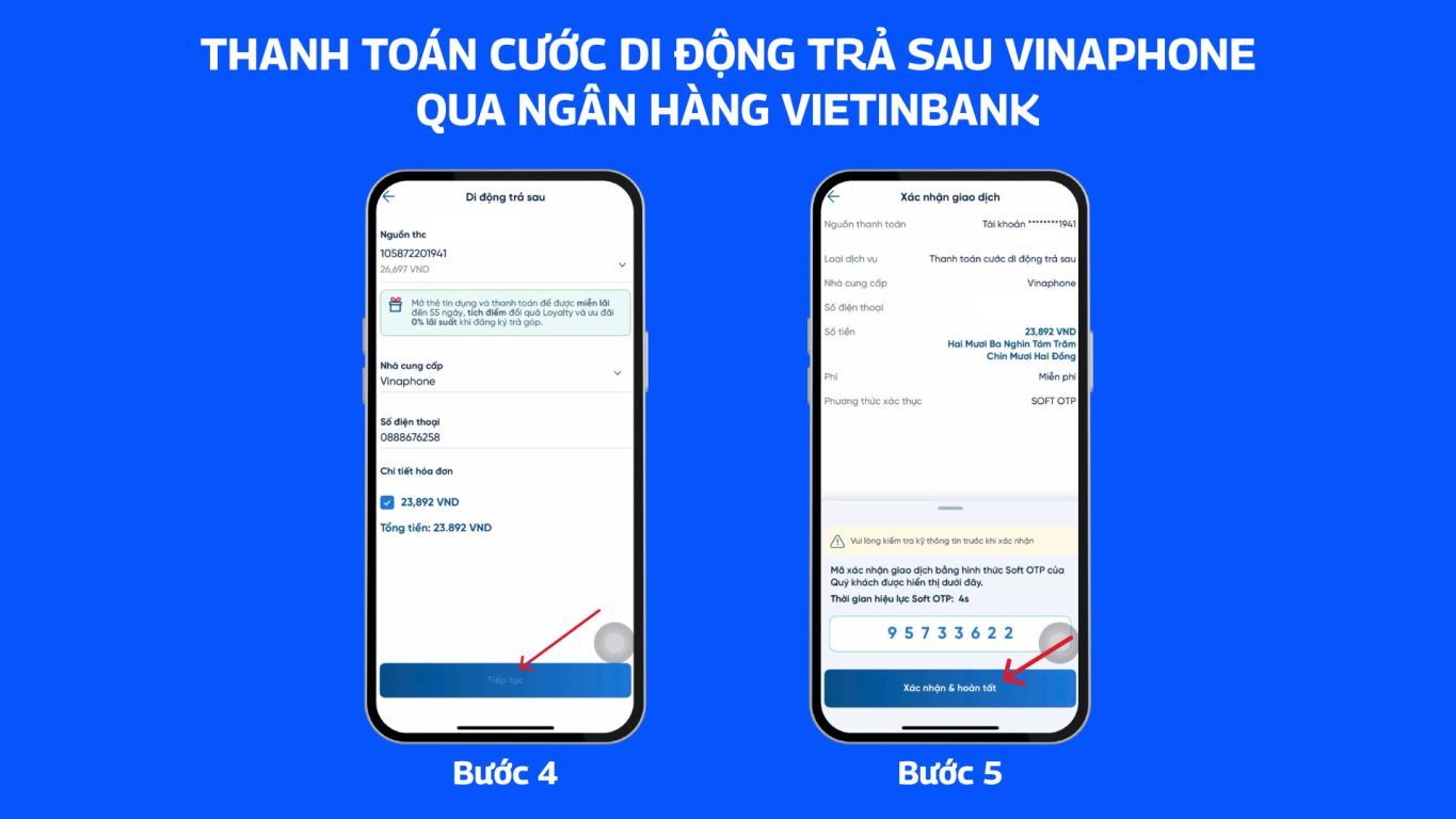 Thanh toán cước di động trả sau VinaPhone qua ngân hàng Vietinbank 2