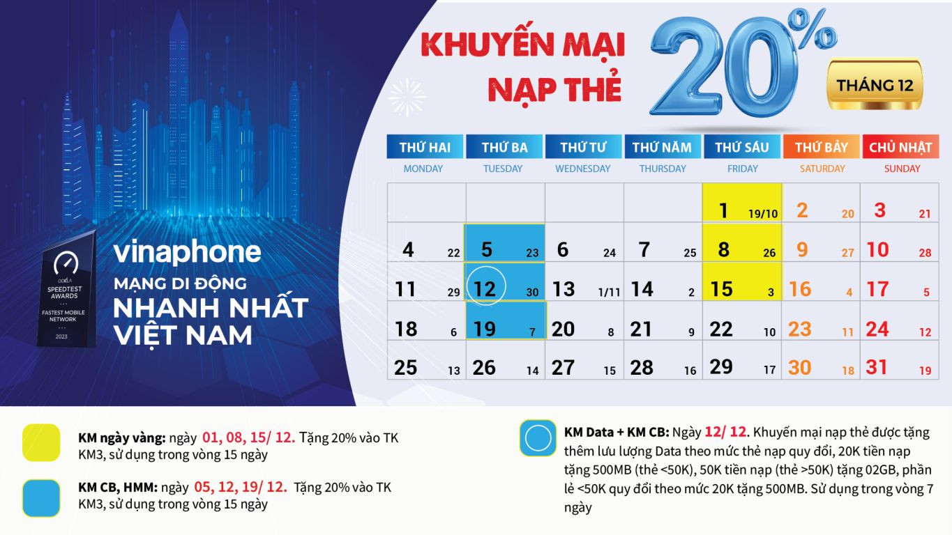 Khuyến mại nạp thẻ tháng 12 2023