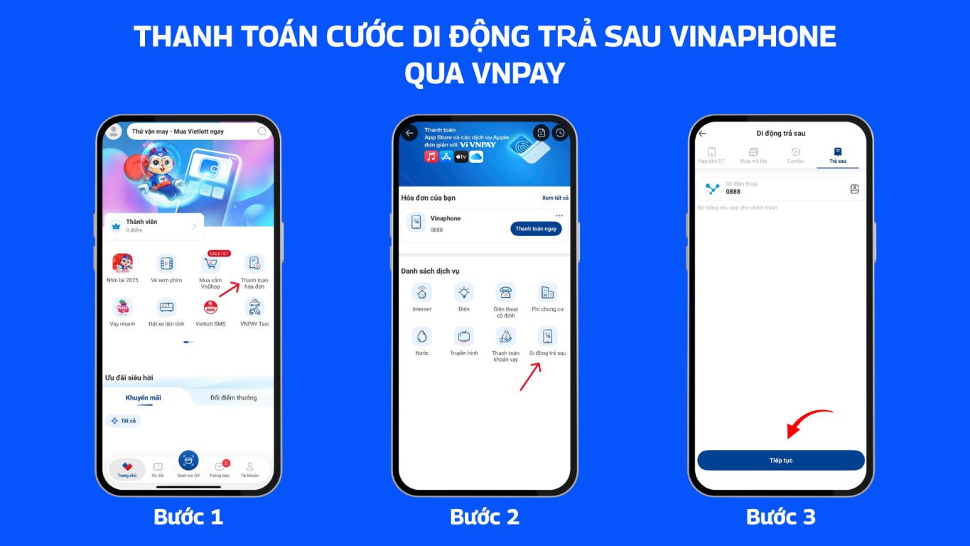 Thanh toán cước di động trả sau VinaPhone qua VNPay 1