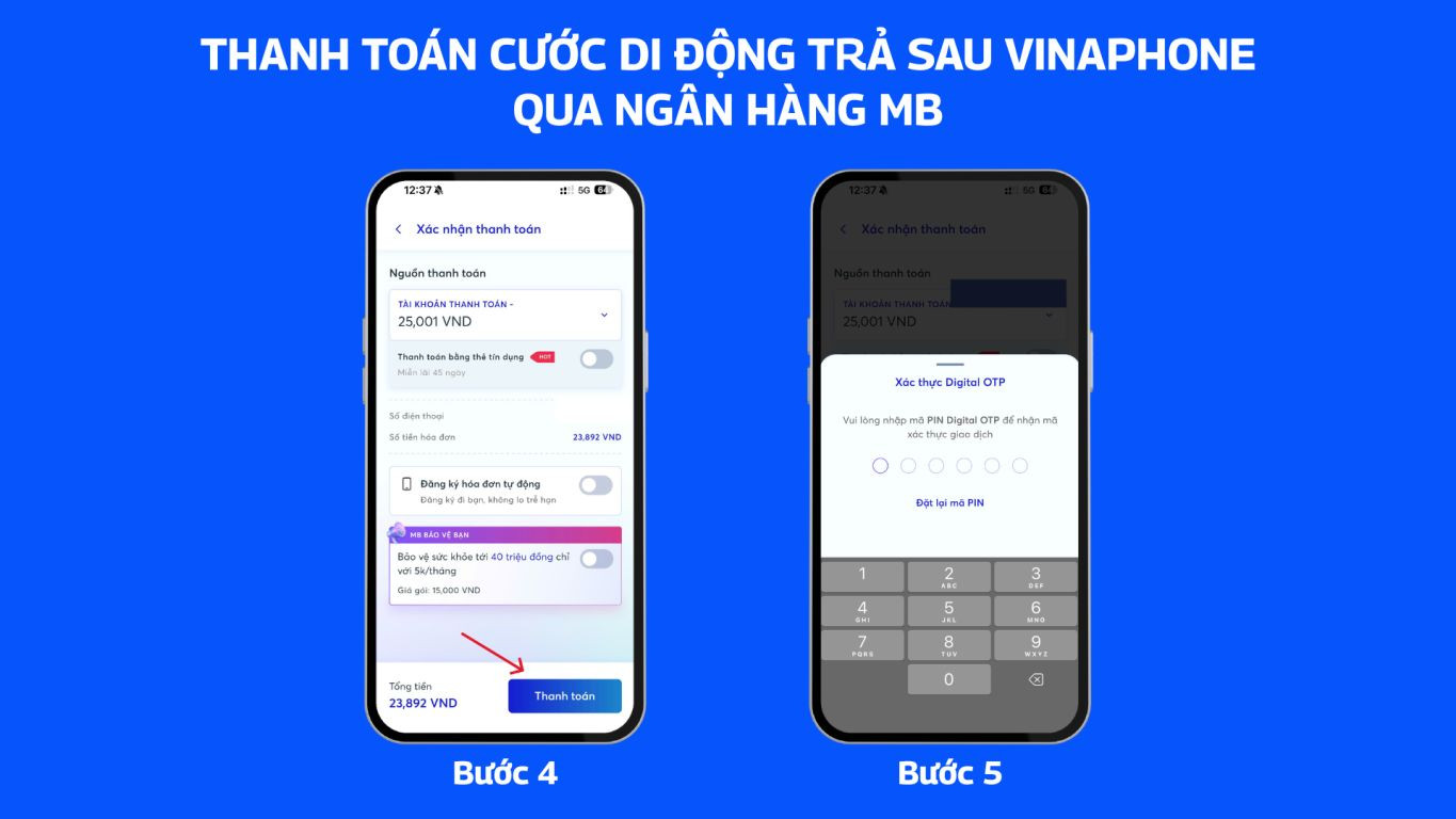 Thanh toán cước di động trả sau VinaPhone qua ngân hàng MB 2