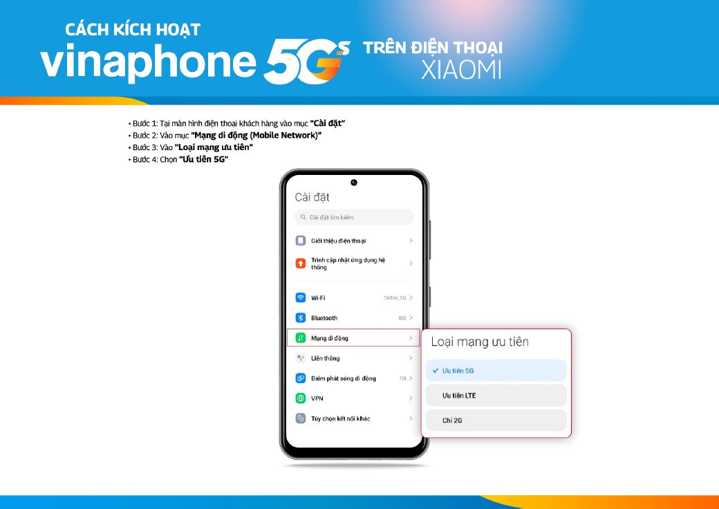 Cách kích hoạt 5G VinaPhone